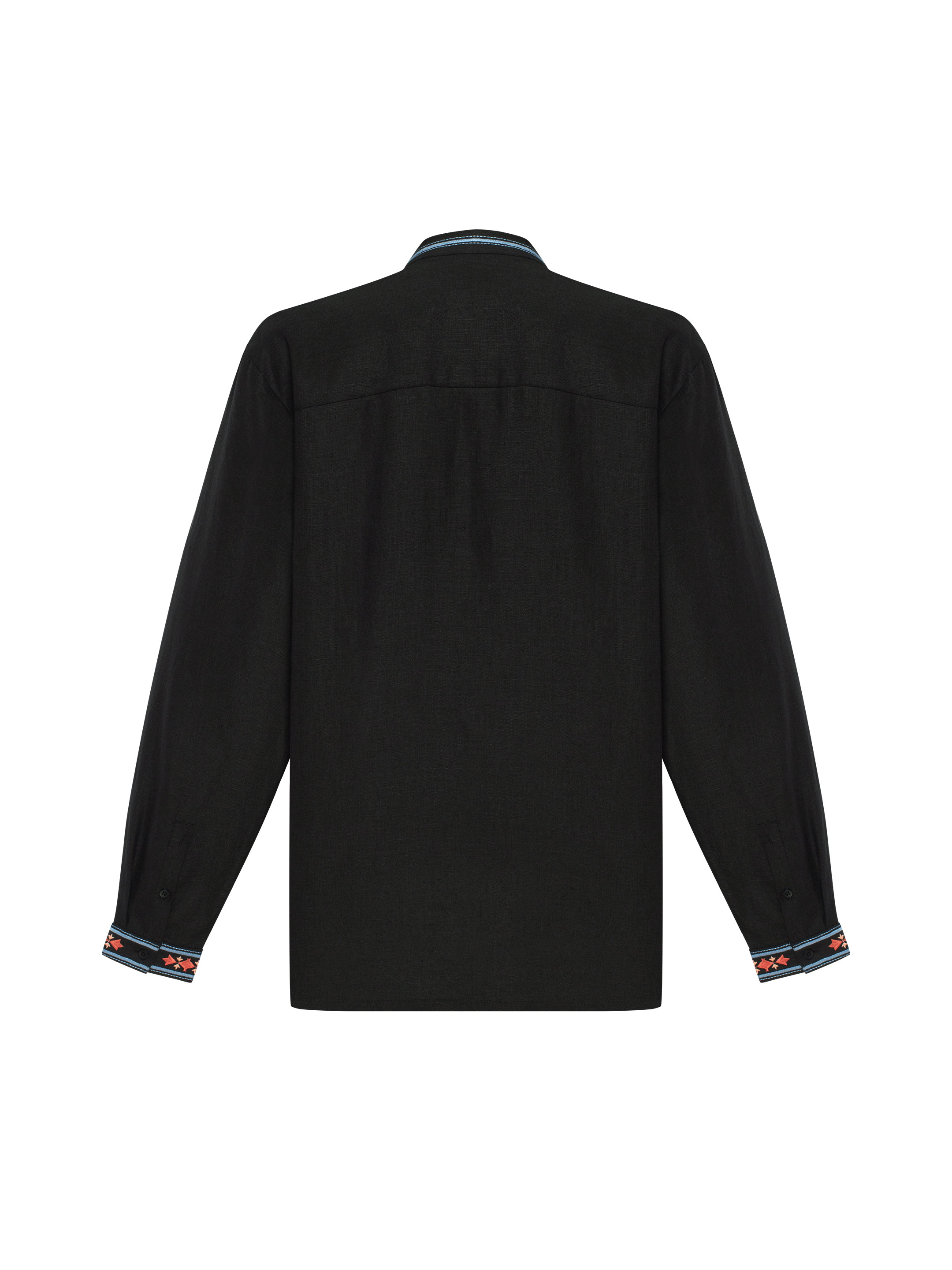 Men's black shirt with colorful embroidery "Bytynskyi" fitting