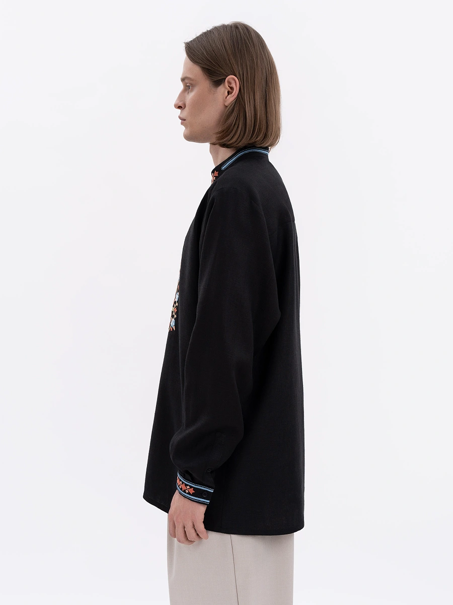 Men's milky-colored shirt with matching embroidery "Bytynskyi" — Black