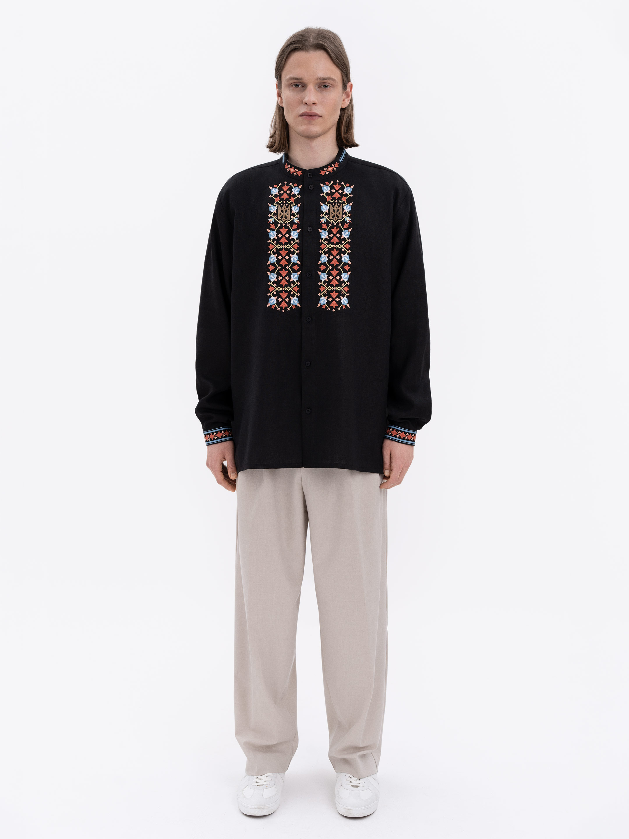 Men's black shirt with colorful embroidery "Bytynskyi" cheap