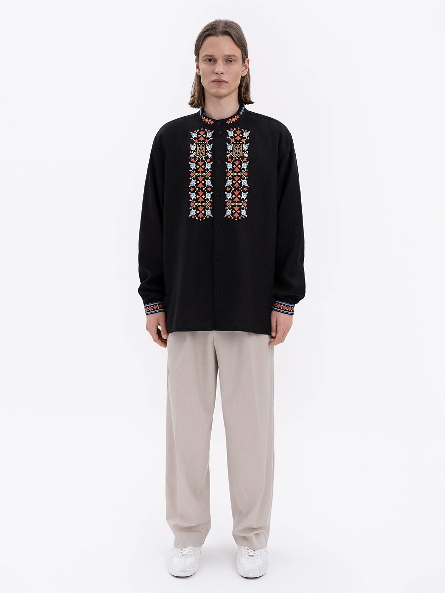 Men's milky-colored shirt with matching embroidery "Bytynskyi" — Black