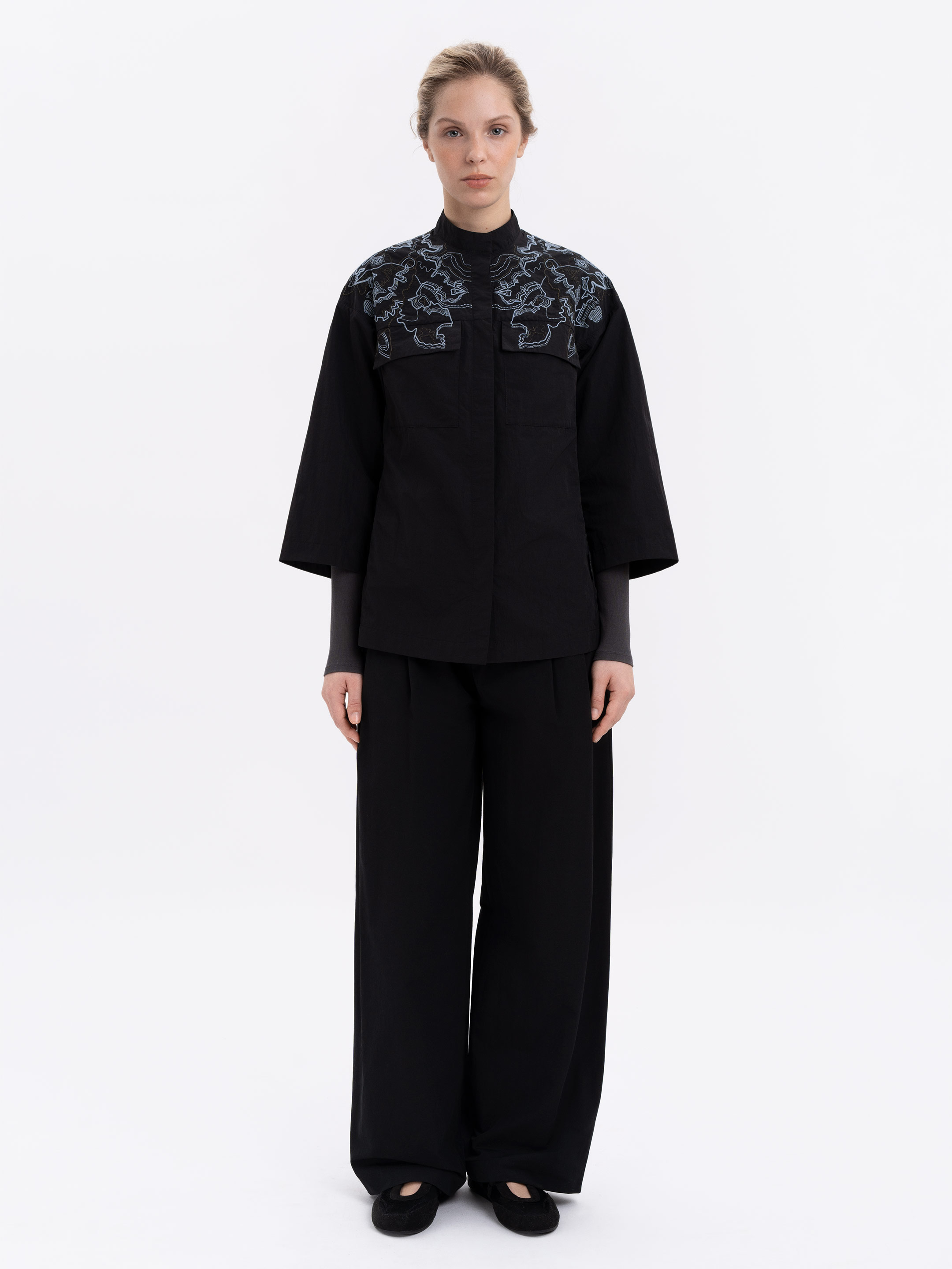 Women's black shirt with embroidery ETND-RD-DARK-FEMALE cheap
