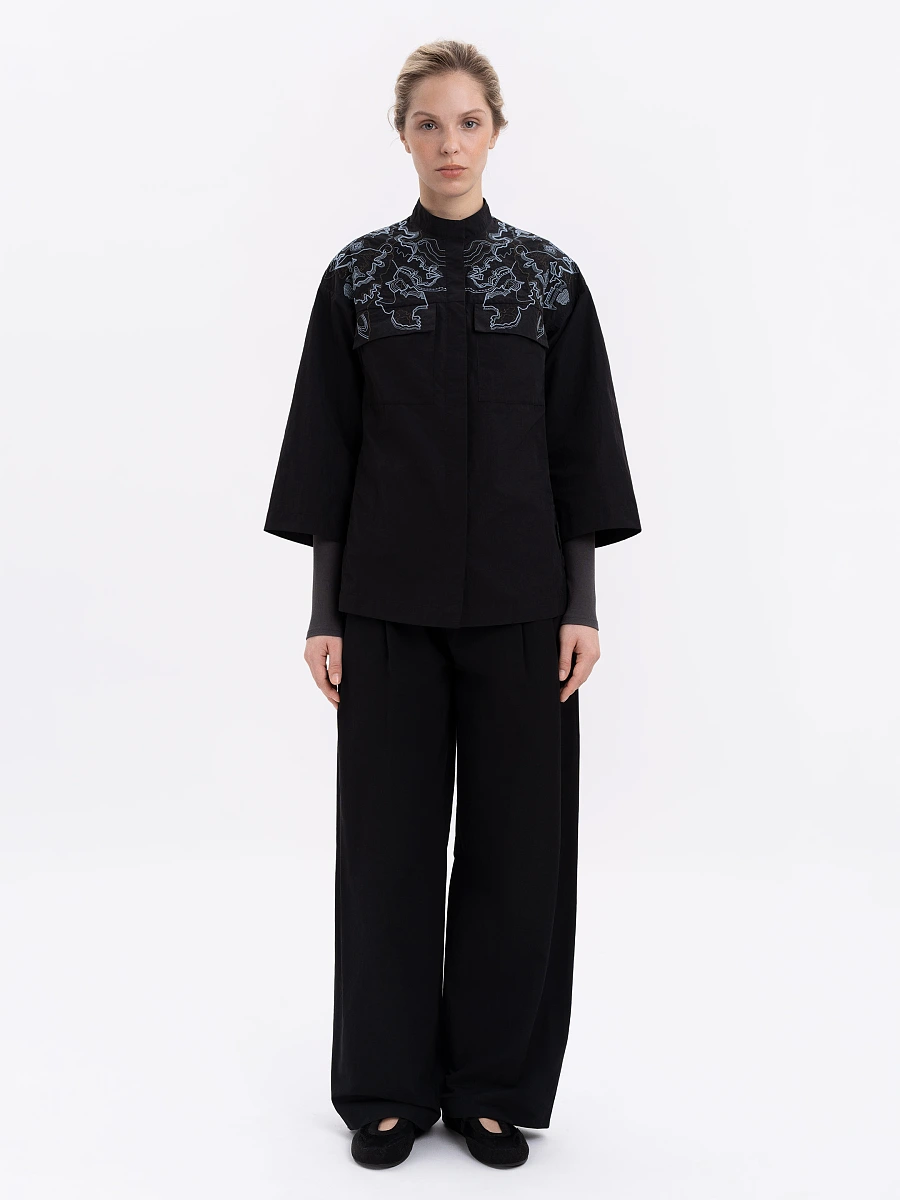 Women's sand shirt with embroidery ETND-RD-SAND-FEMALE — Black