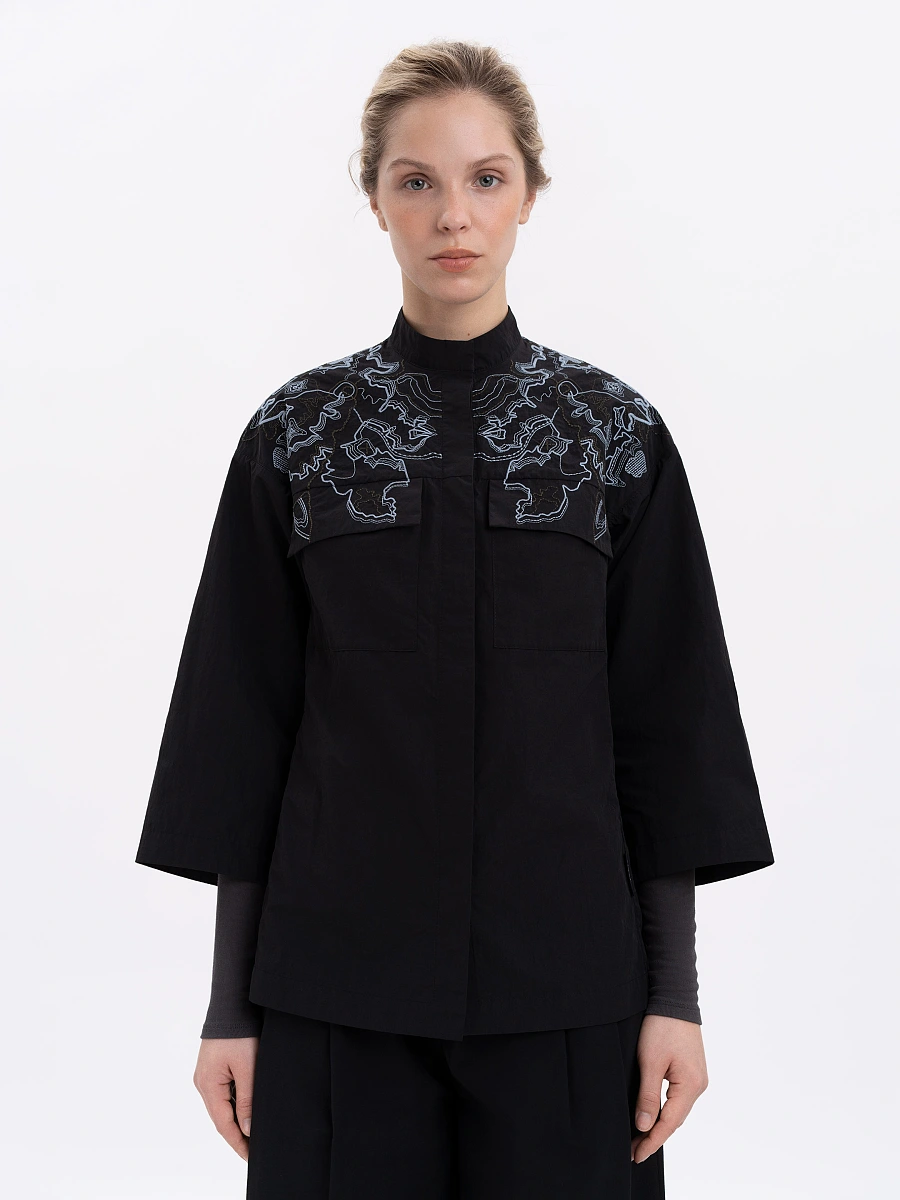 Women's sand shirt with embroidery ETND-RD-SAND-FEMALE — Black