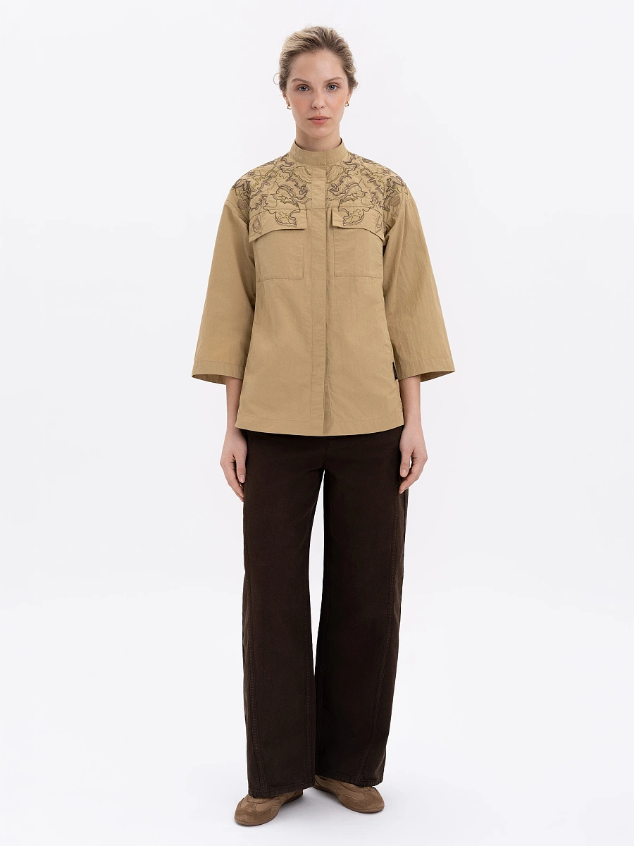 Women's black shirt with embroidery ETND-RD-DARK-FEMALE — Yellow