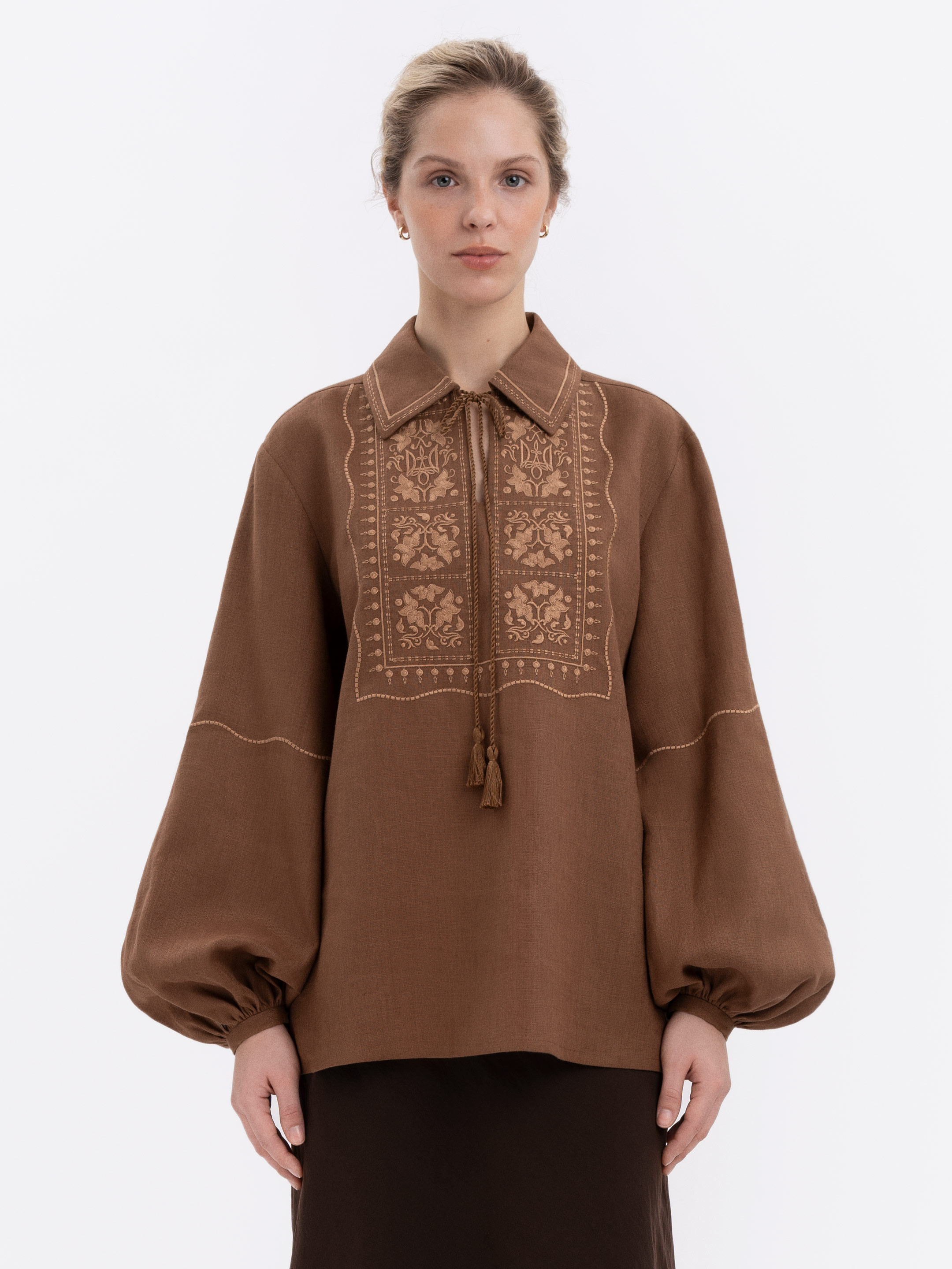Brown shirt with matching embroidery "Polysk" Buy