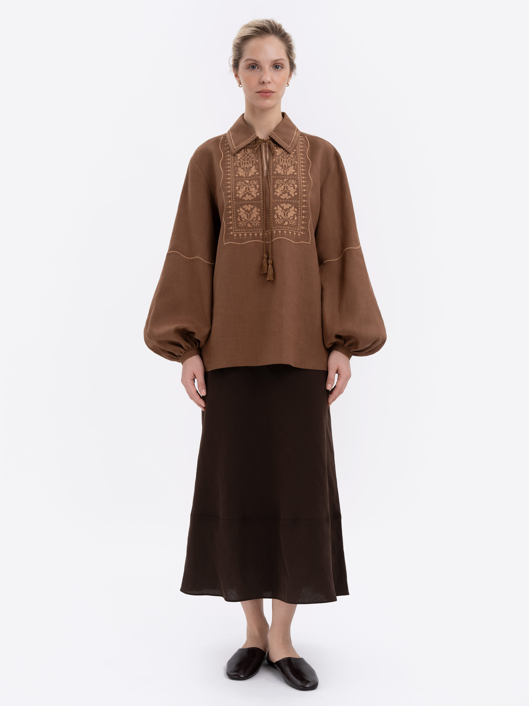 Brown shirt with matching embroidery "Polysk" cheap
