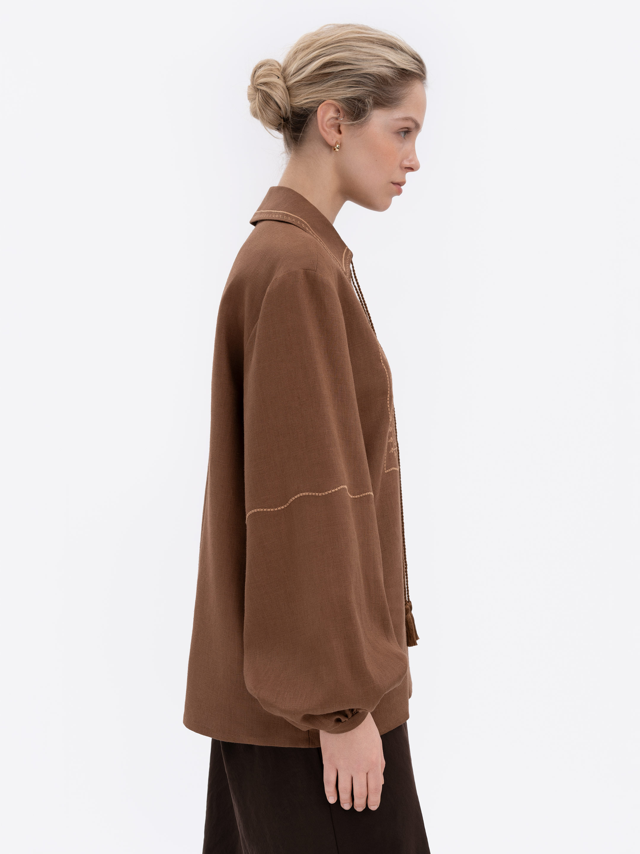 Brown shirt with matching embroidery "Polysk" ціна