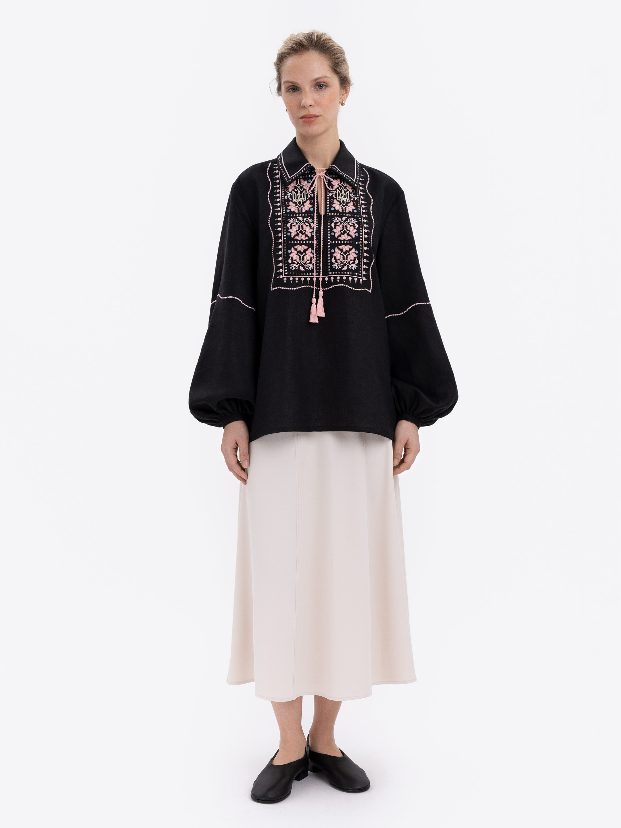 Black shirt with colorful embroidery "Polysk" cheap