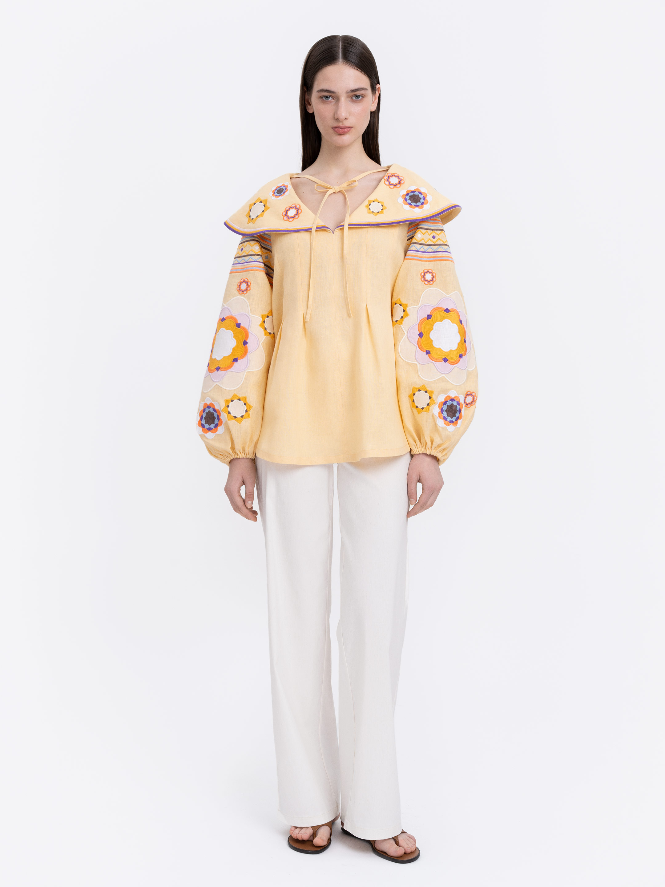 Linen embroidered shirt with botanical motif  “Linden” ціна