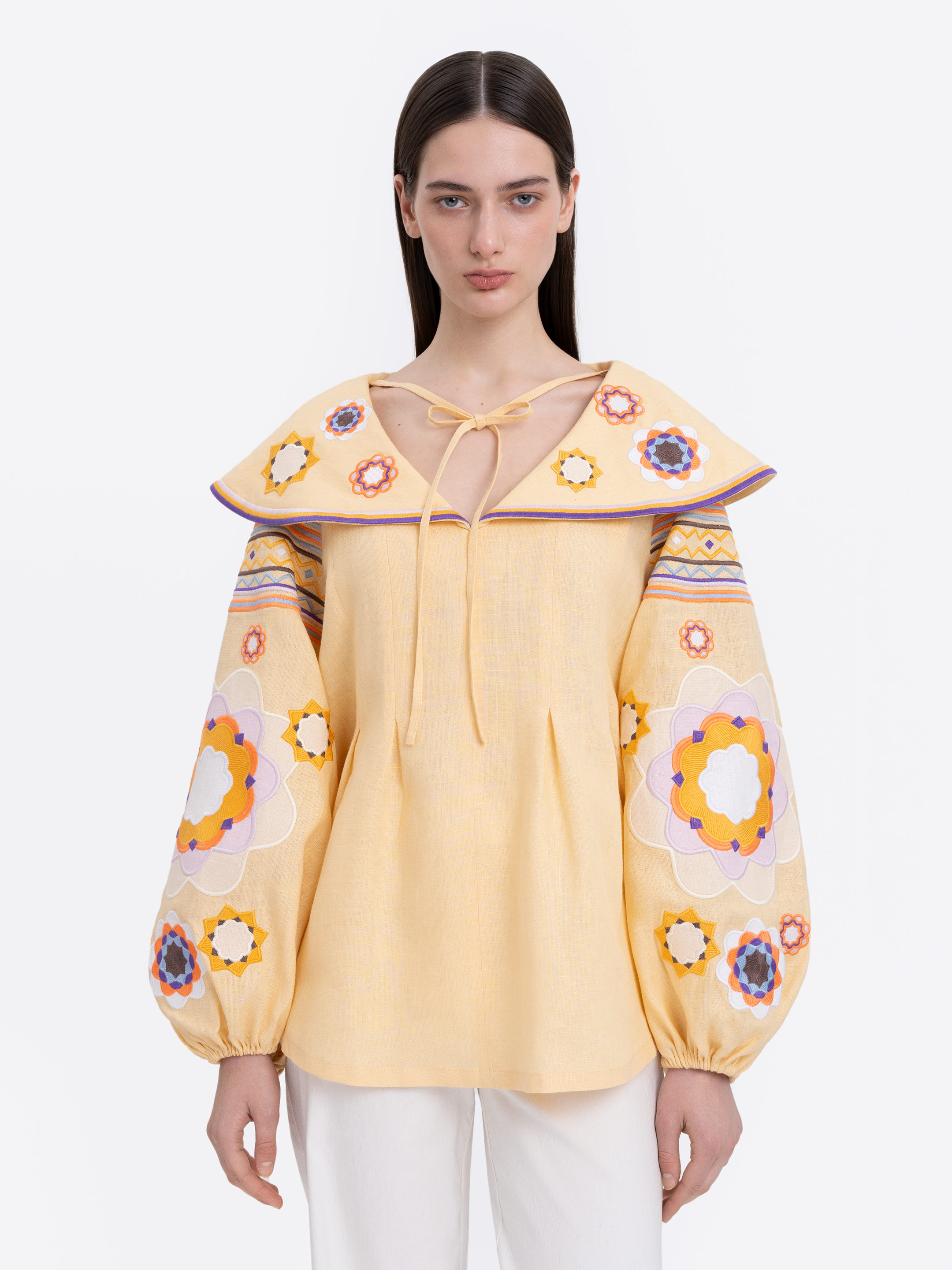 Linen embroidered shirt with botanical motif  “Linden” Buy
