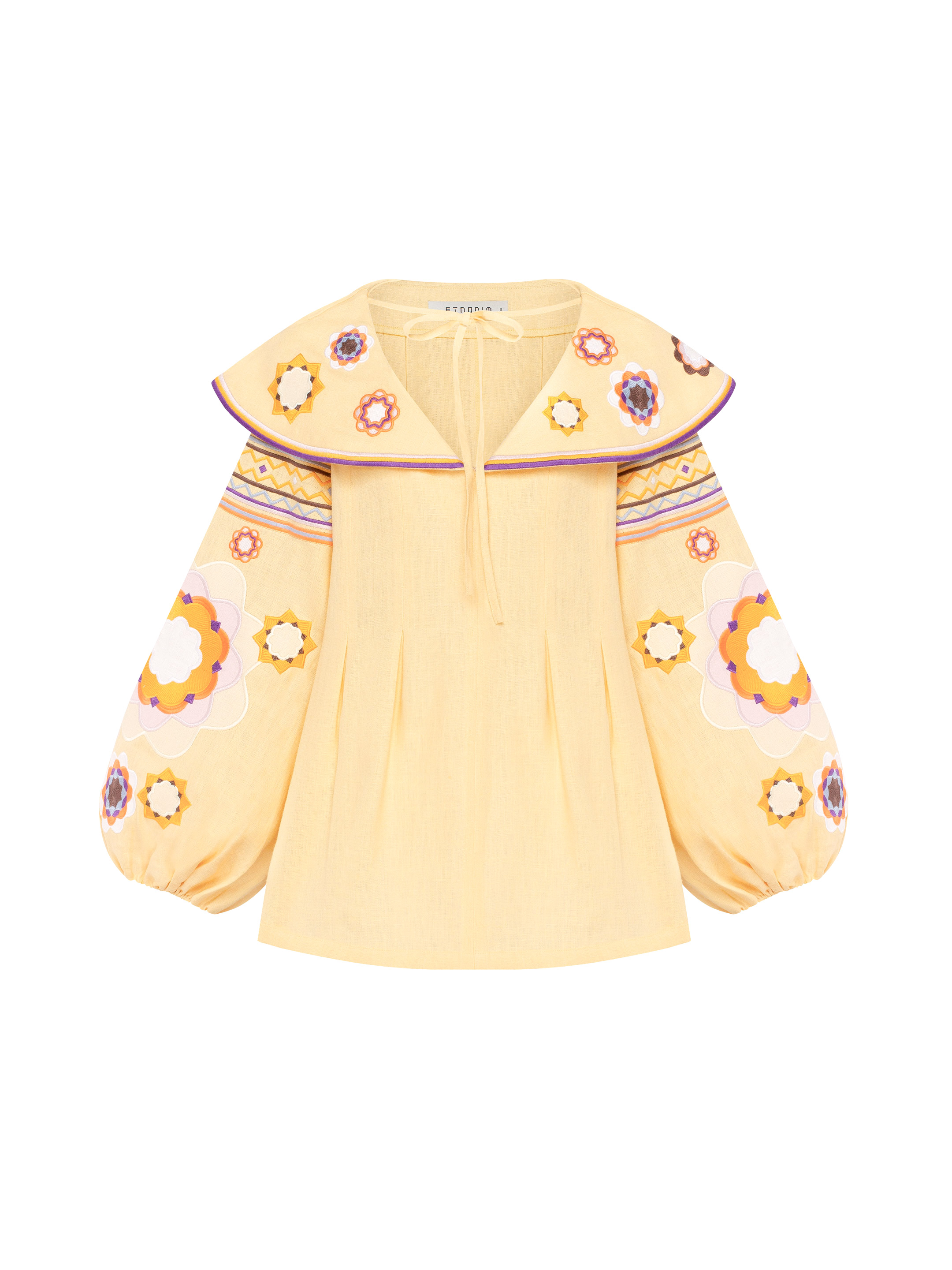 Linen embroidered shirt with botanical motif  “Linden” fitting