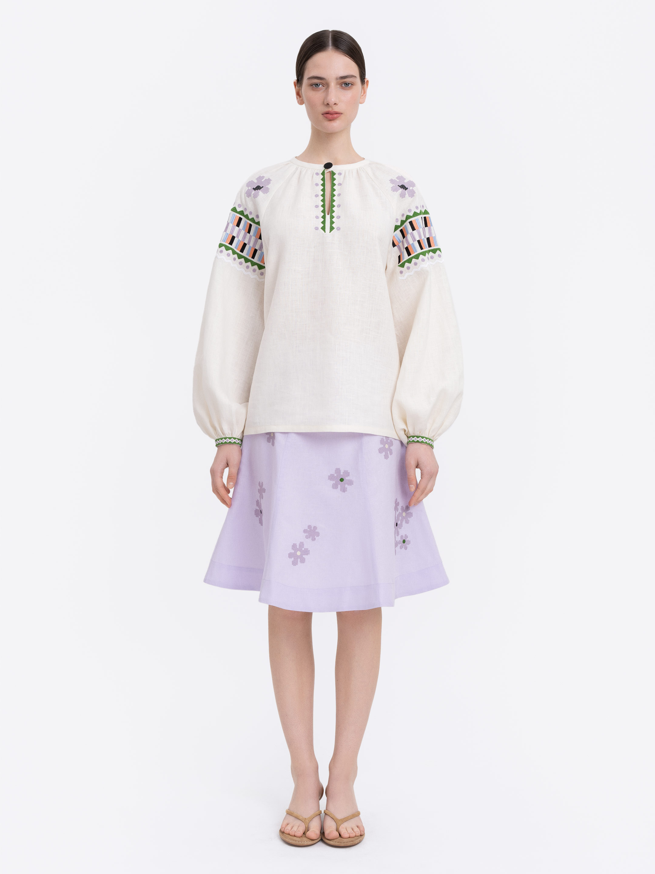Milk‑coloured embroidered shirt  “Oda” sizes