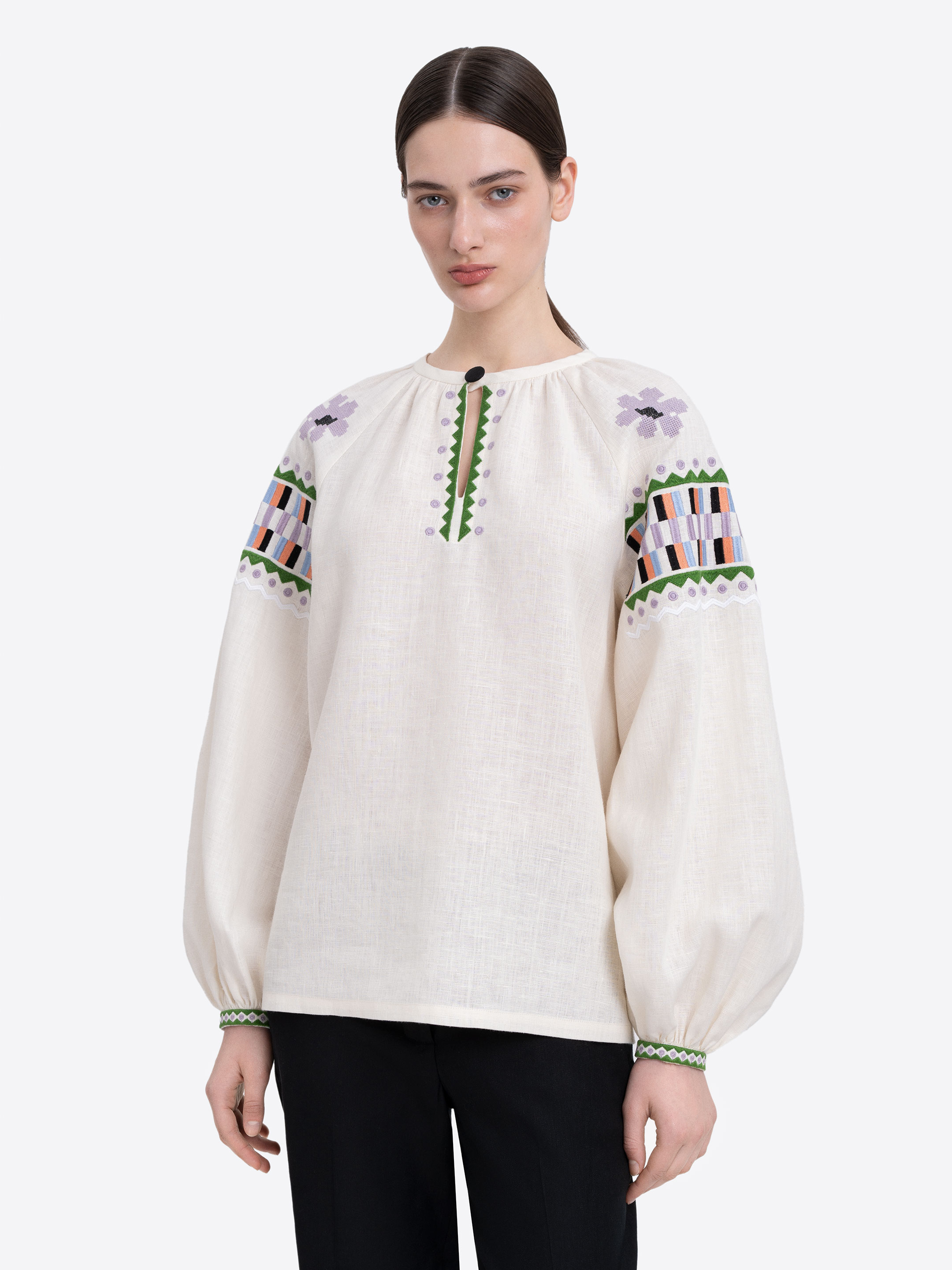 Milk‑coloured embroidered shirt  “Oda” Buy