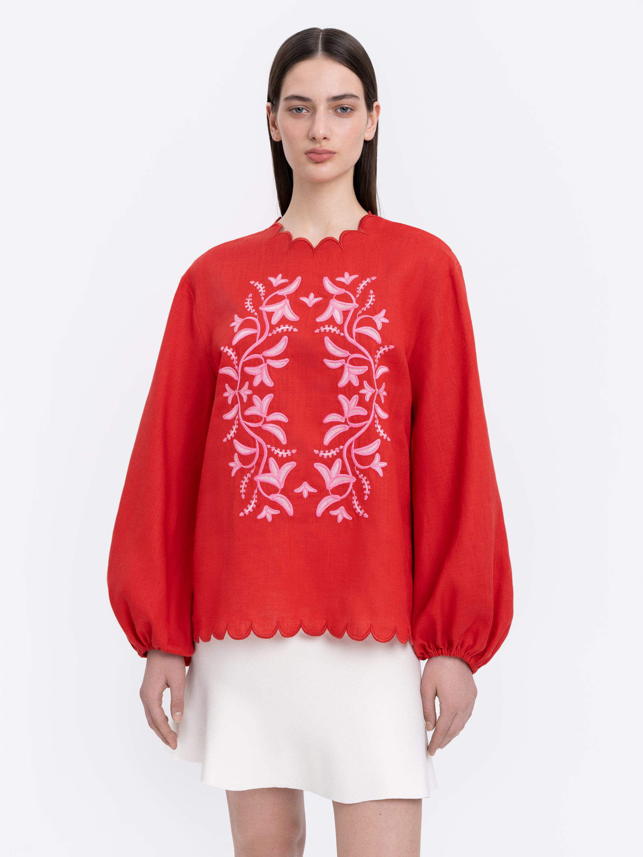 Red‑coloured embroidered shirt  “Troyanda” Buy