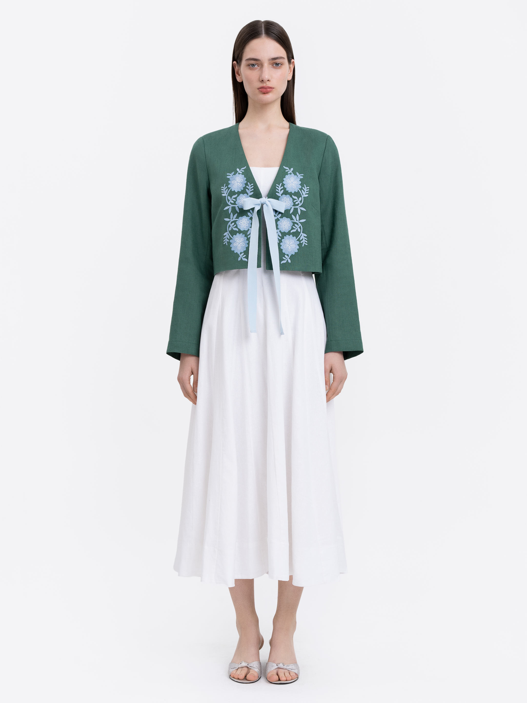Linen embroidered jacket with ties  “Lakitka” in Ukraine