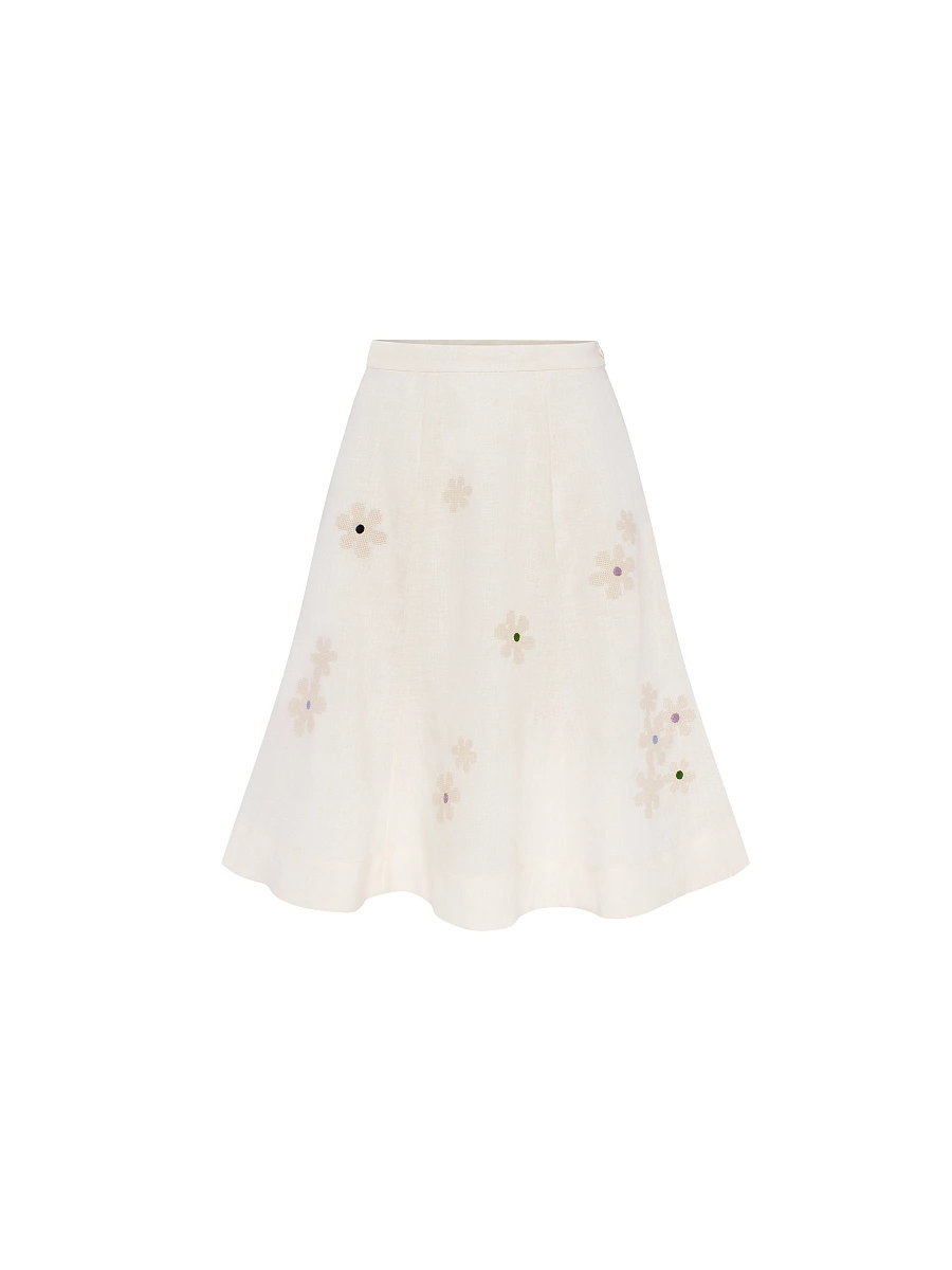 Green‑coloured embroidered skirt  “Oda” — Creamy