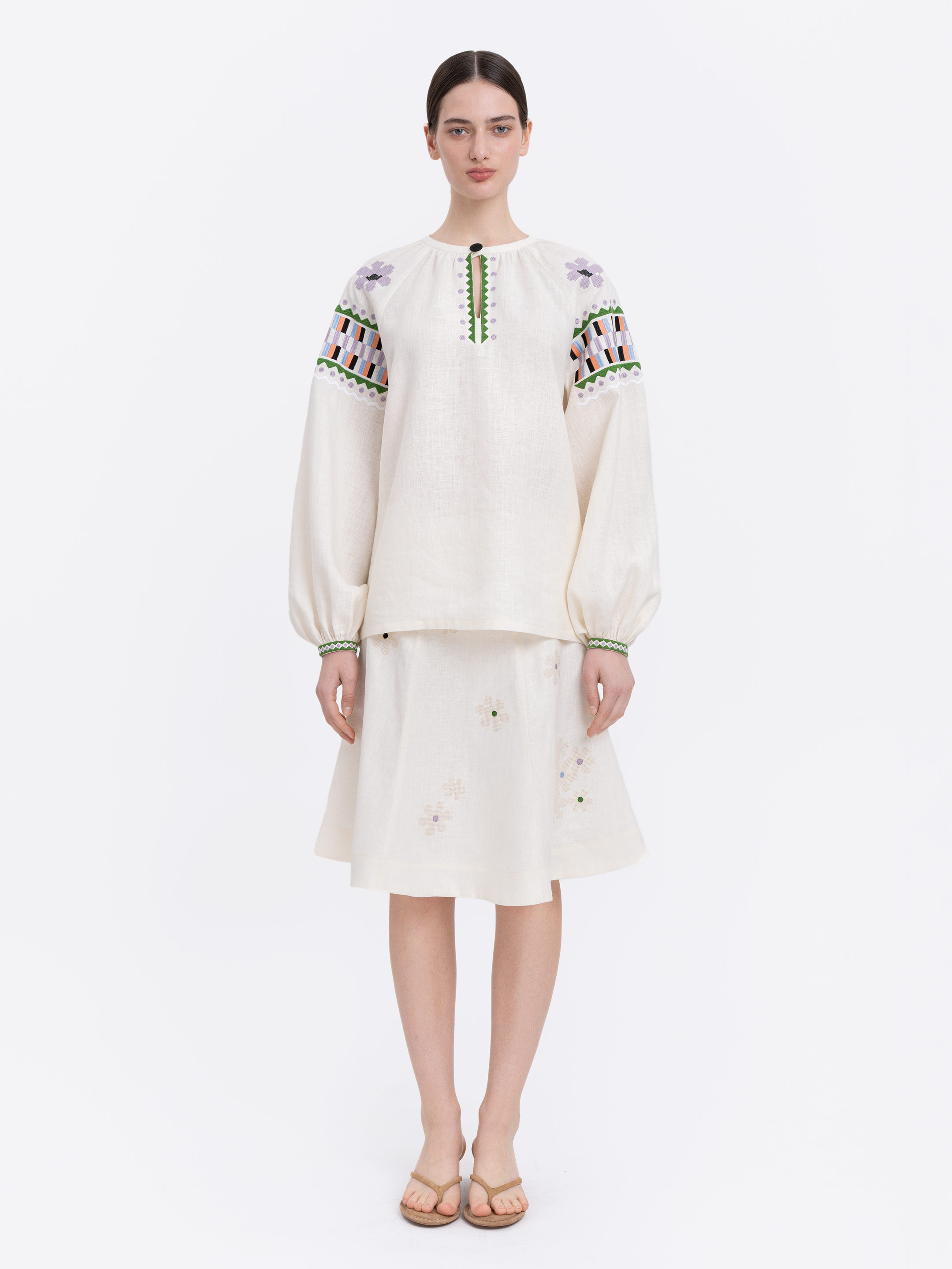 Milk‑coloured embroidered skirt  “Oda” in Ukraine