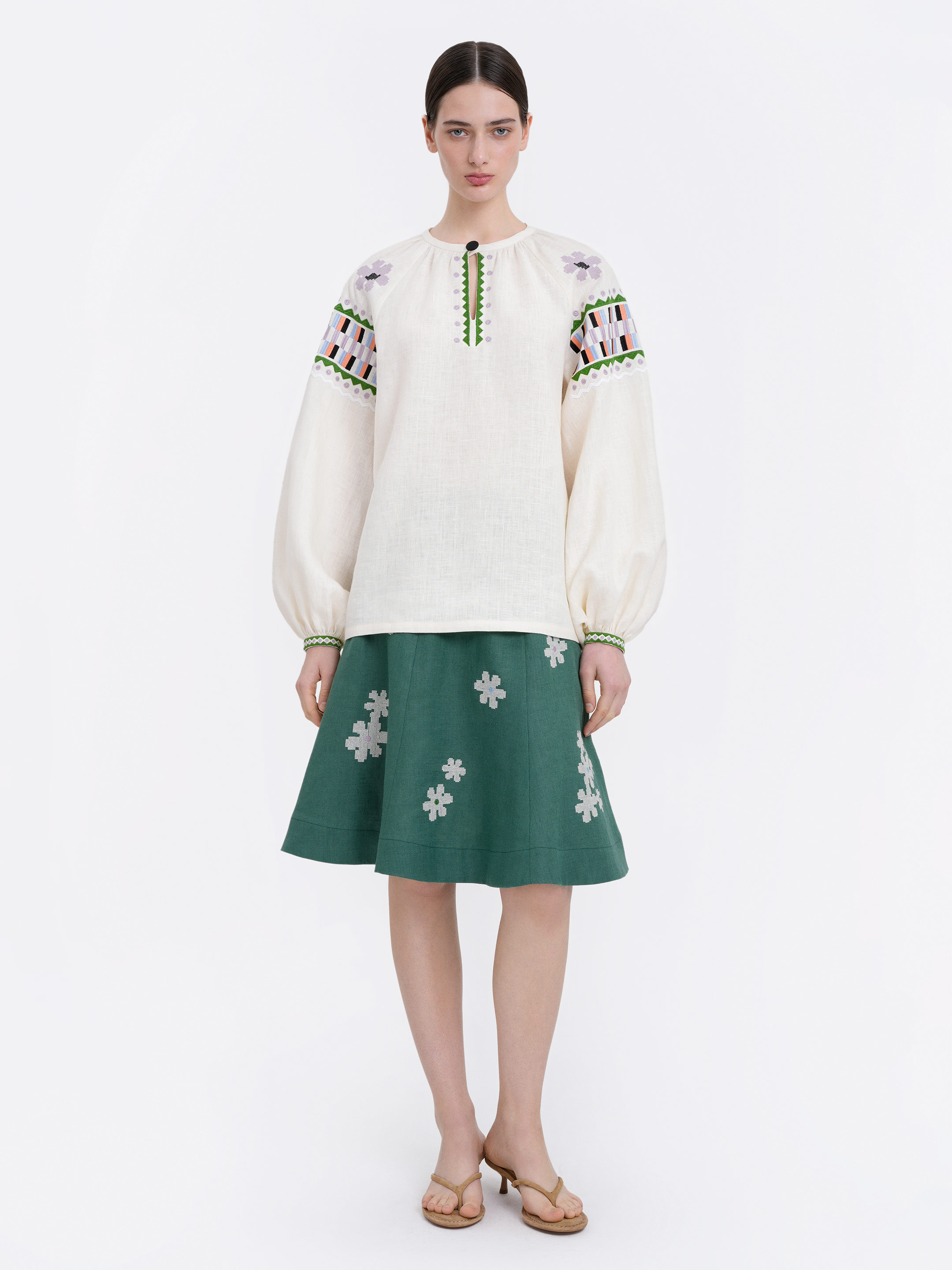 Green‑coloured embroidered skirt  “Oda” in Ukraine