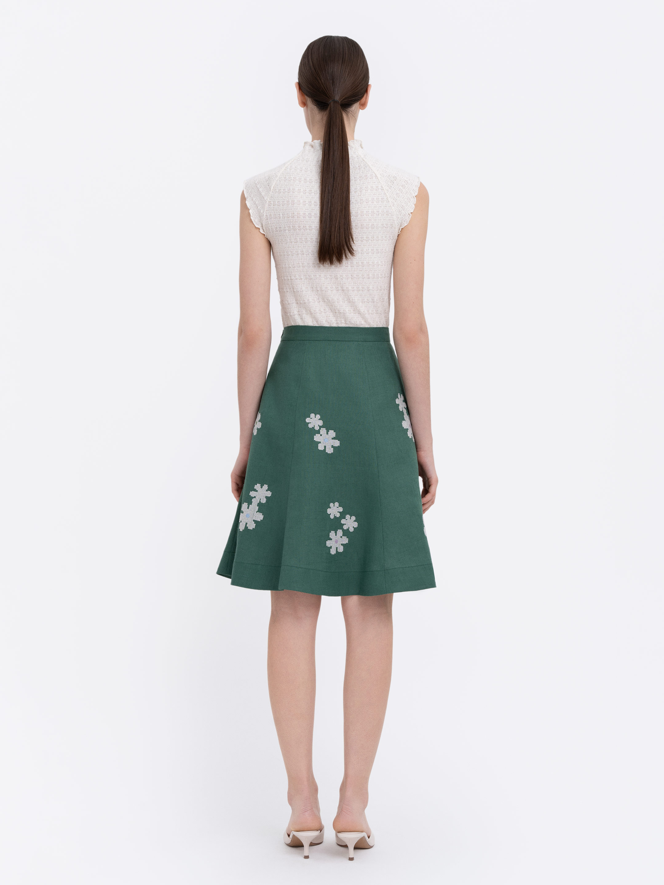 Green‑coloured embroidered skirt  “Oda” ціна