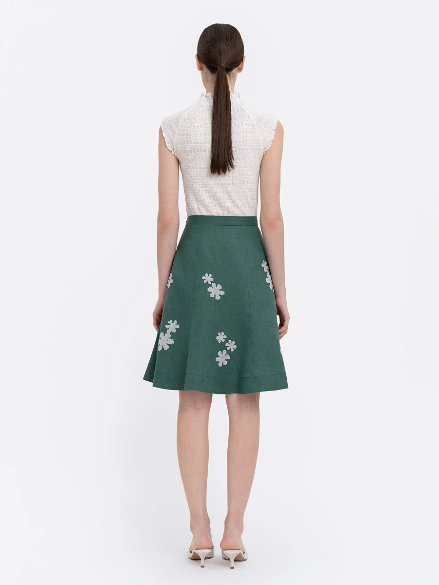 Milk‑coloured embroidered skirt  “Oda” — Green