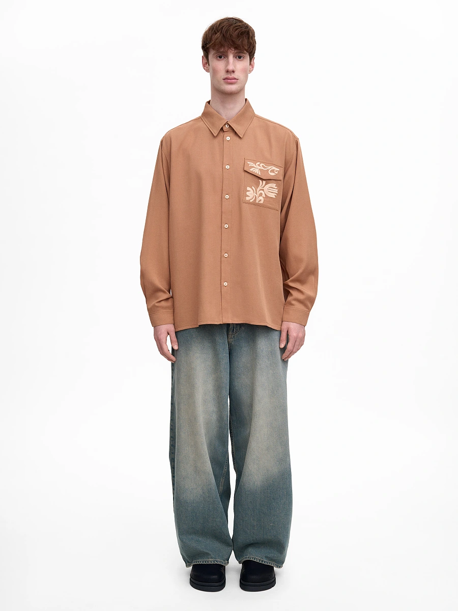 Light Embroidered Shirt "Khvylia Blue" — Brown