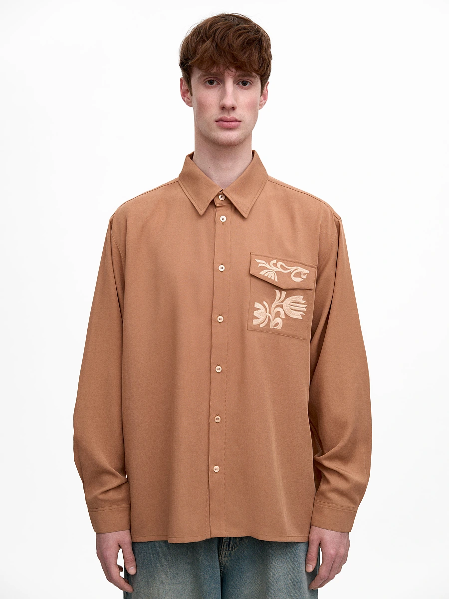 Light Embroidered Shirt "Khvylia Blue" — Brown