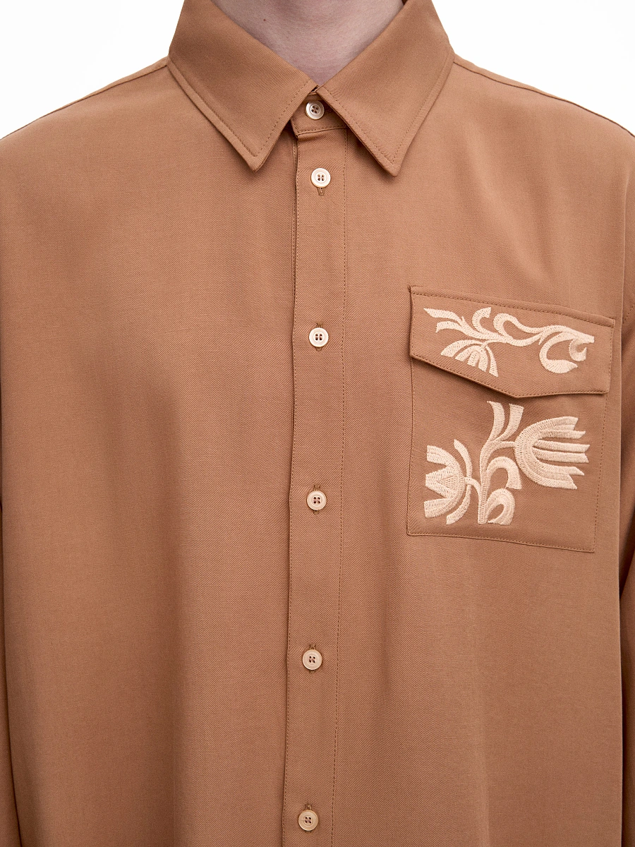 Light Embroidered Shirt "Khvylia Blue" — Brown