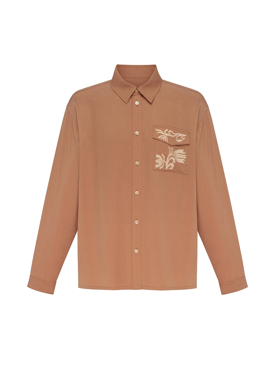 Light Embroidered Shirt "Khvylia Blue" — Brown