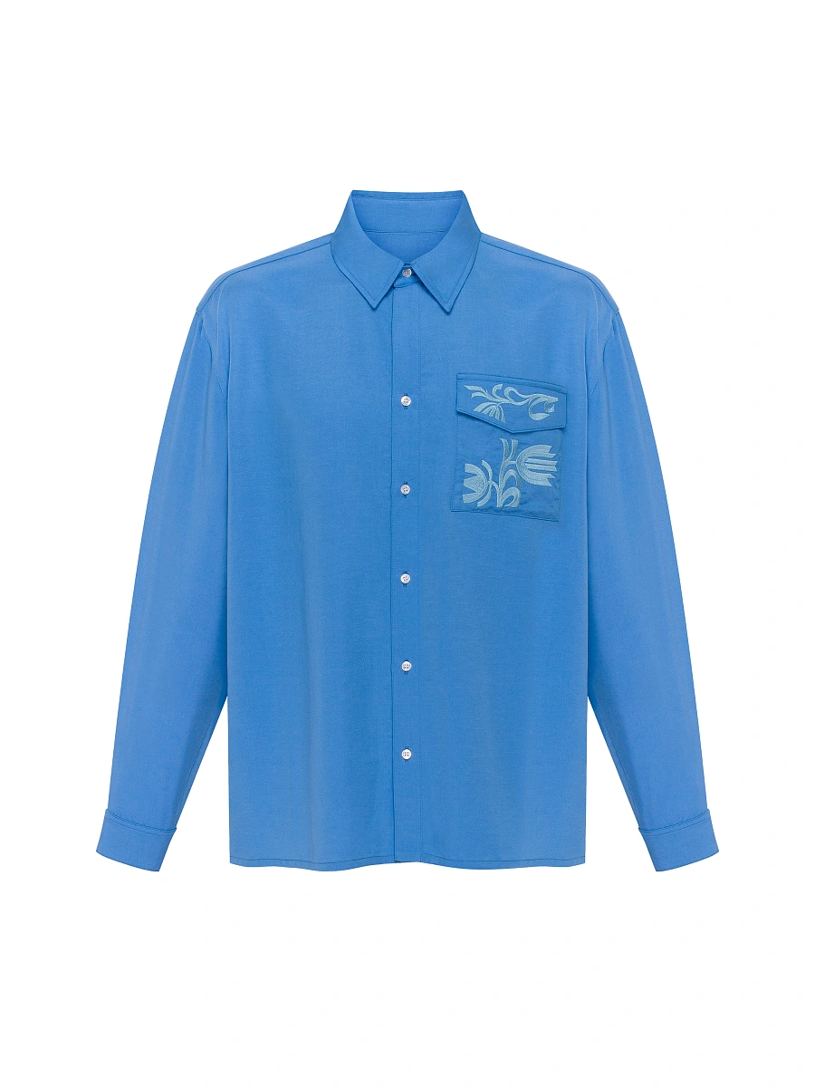 Light Embroidered Shirt "Khvylia sandy" — Azure
