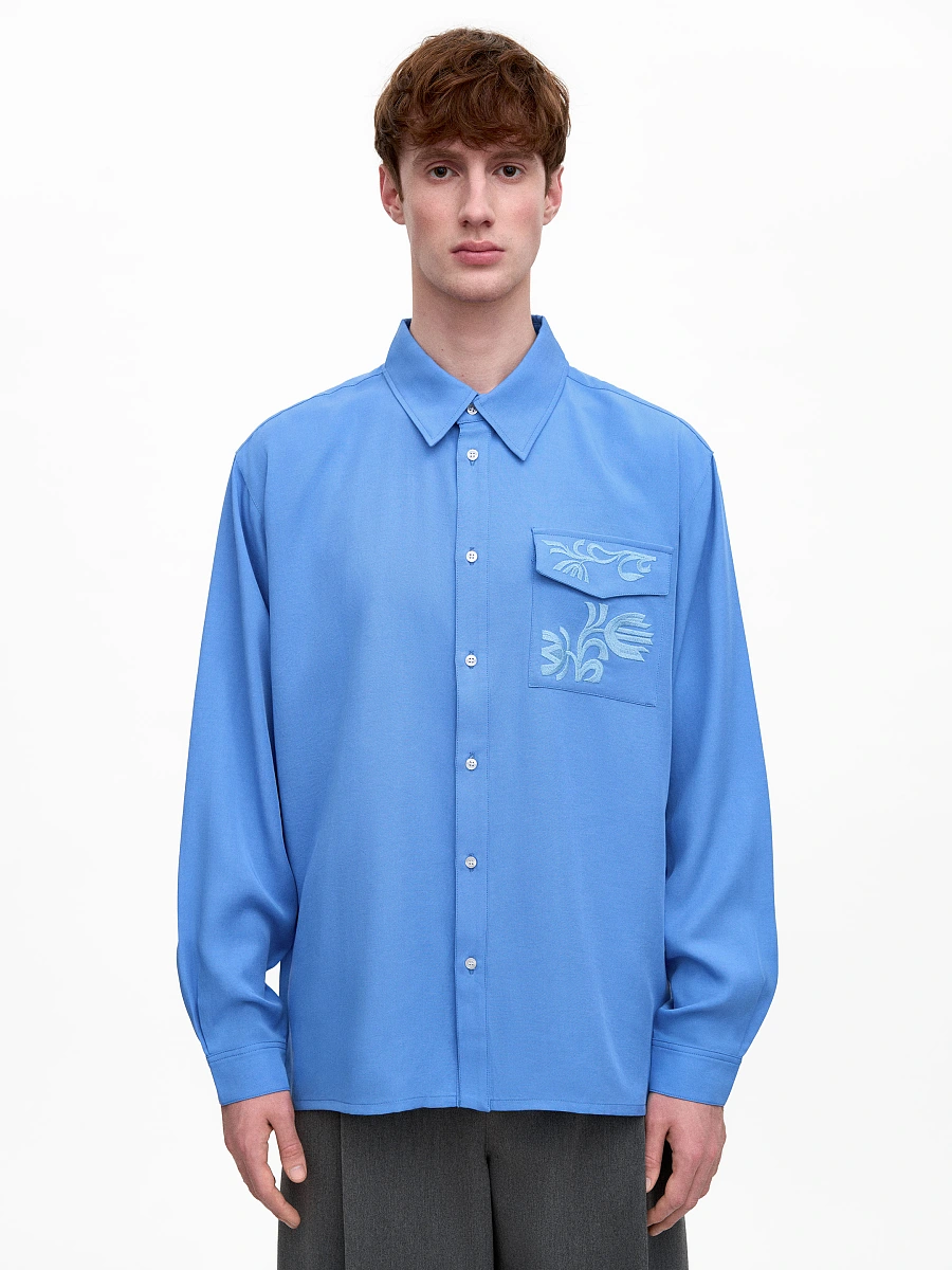 Light Embroidered Shirt "Khvylia sandy" — Azure