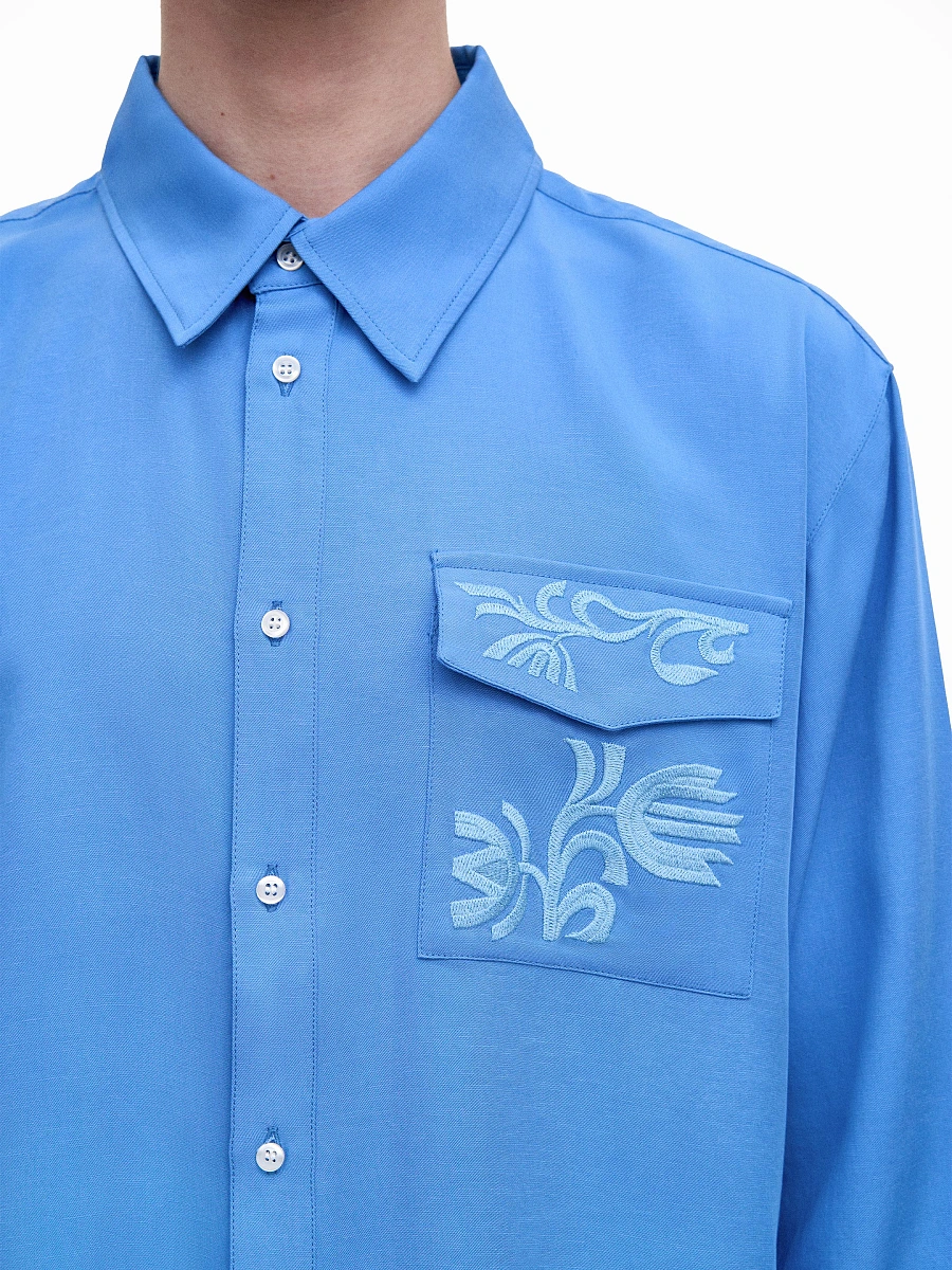 Light Embroidered Shirt "Khvylia sandy" — Azure