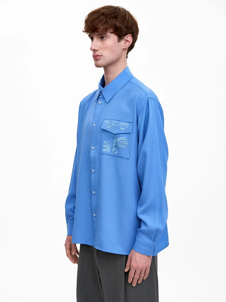 Light Embroidered Shirt "Khvylia sandy" — Azure