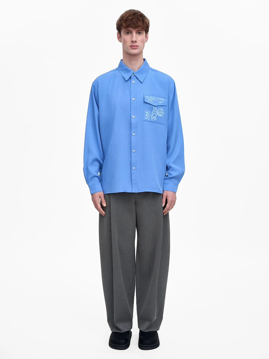 Light Embroidered Shirt "Khvylia sandy" — Azure