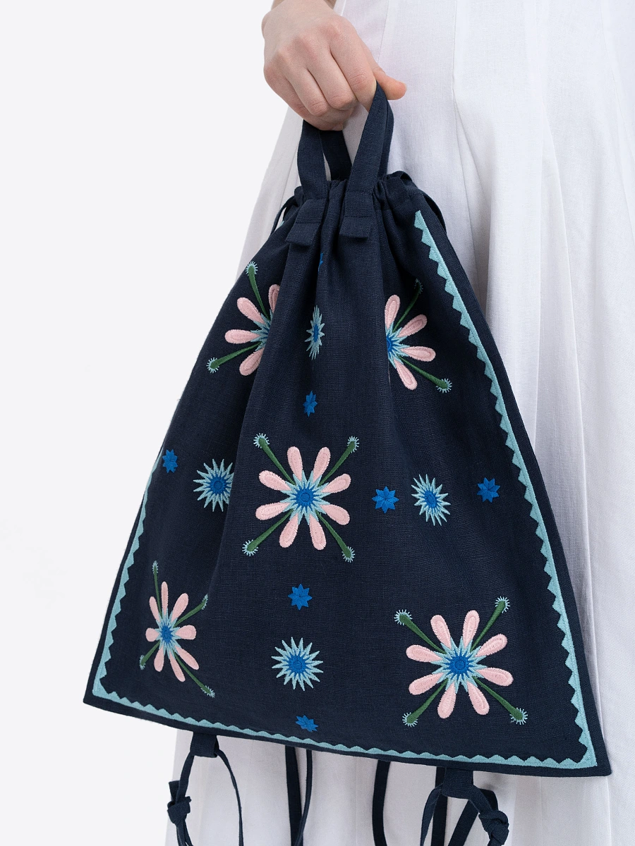Light‑pink embroidered pouch “Blyshchyk” — Blue