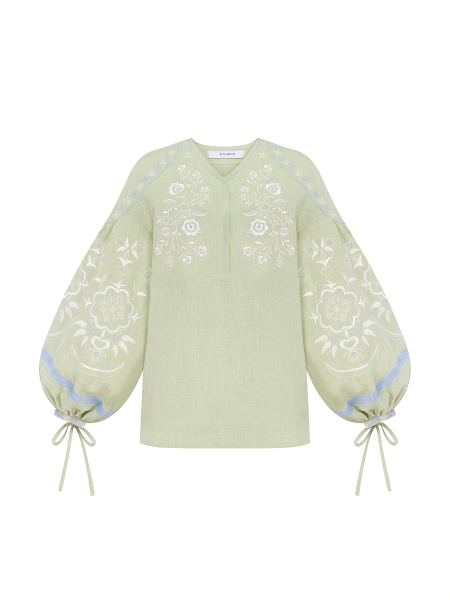 Linen blouse "Ornek" in Milky White — Green
