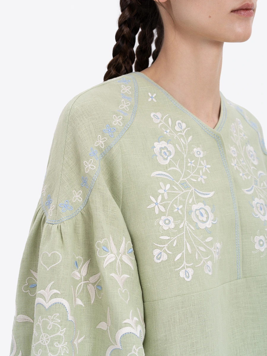 Linen blouse "Ornek" in Milky White — Green
