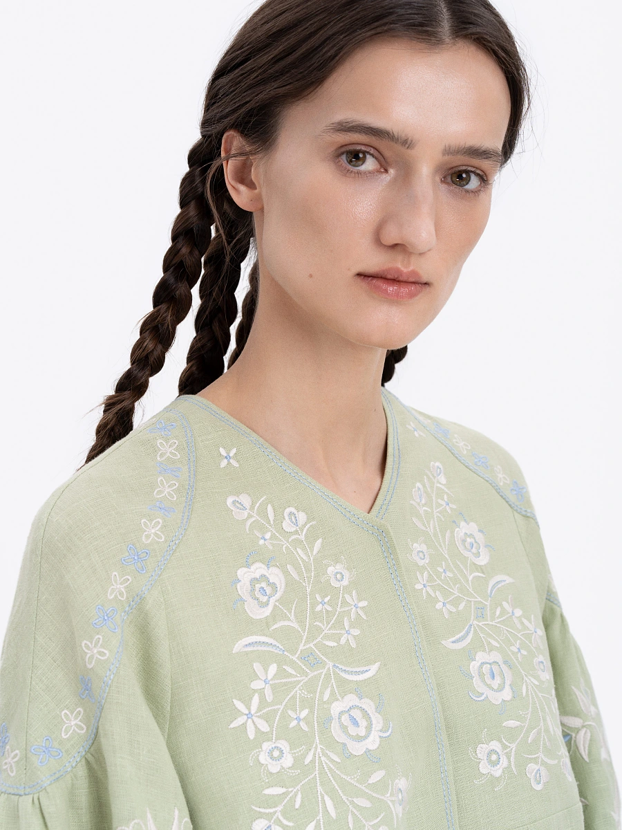 Linen blouse "Ornek" in Milky White — Green