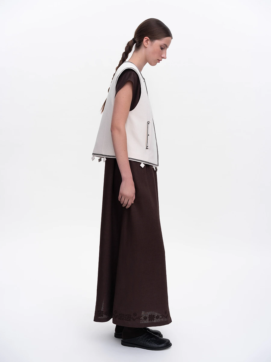 Dark brown embroidered vest "Kibchyk" — White