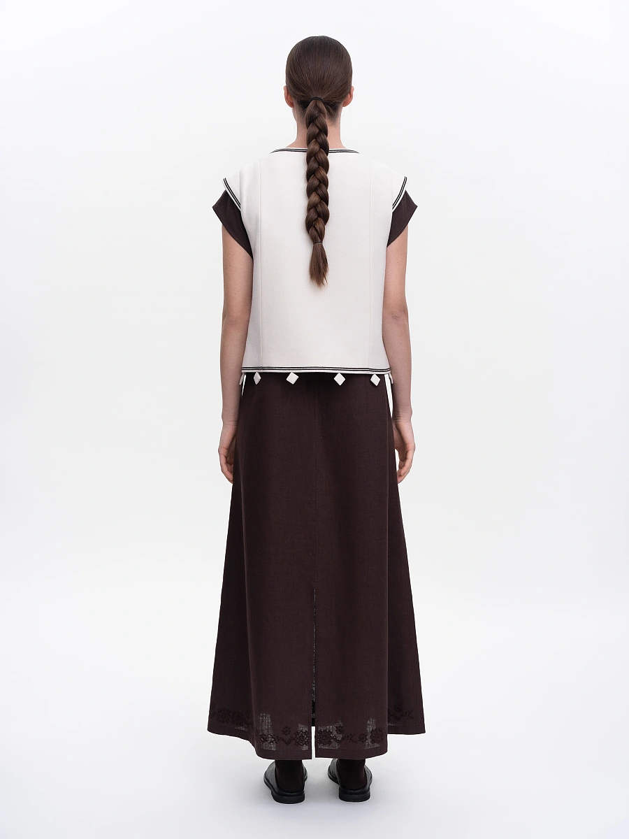 Dark brown embroidered vest "Kibchyk" — White