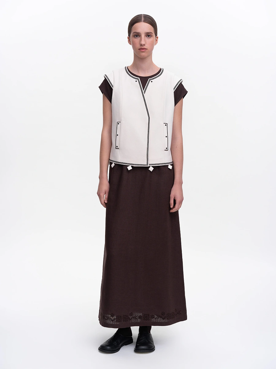 Dark brown embroidered vest "Kibchyk" — White