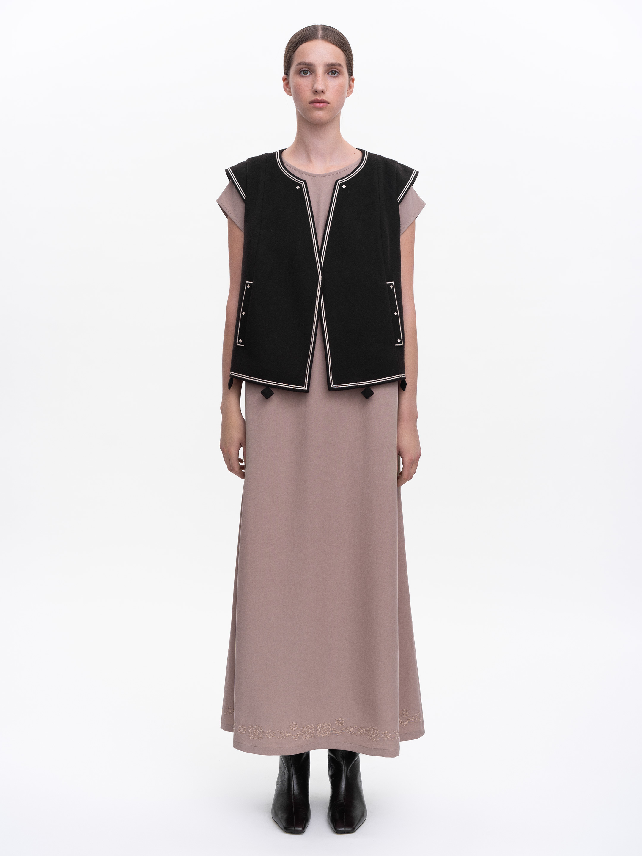 Dark brown embroidered vest "Kibchyk" in Ukraine