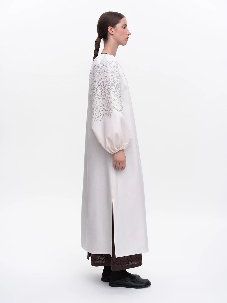 Brown embroidered dress "Velina" — Creamy