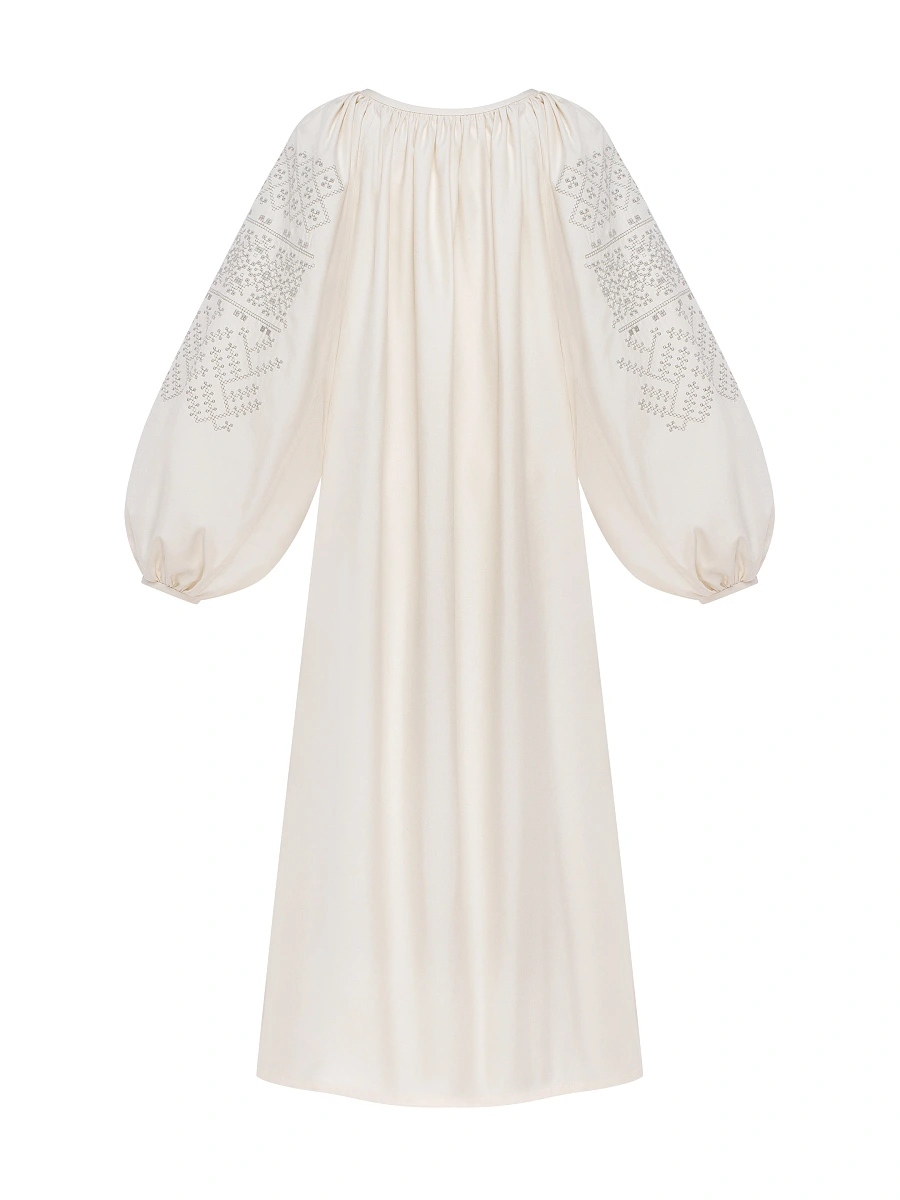 Brown embroidered dress "Velina" — Creamy