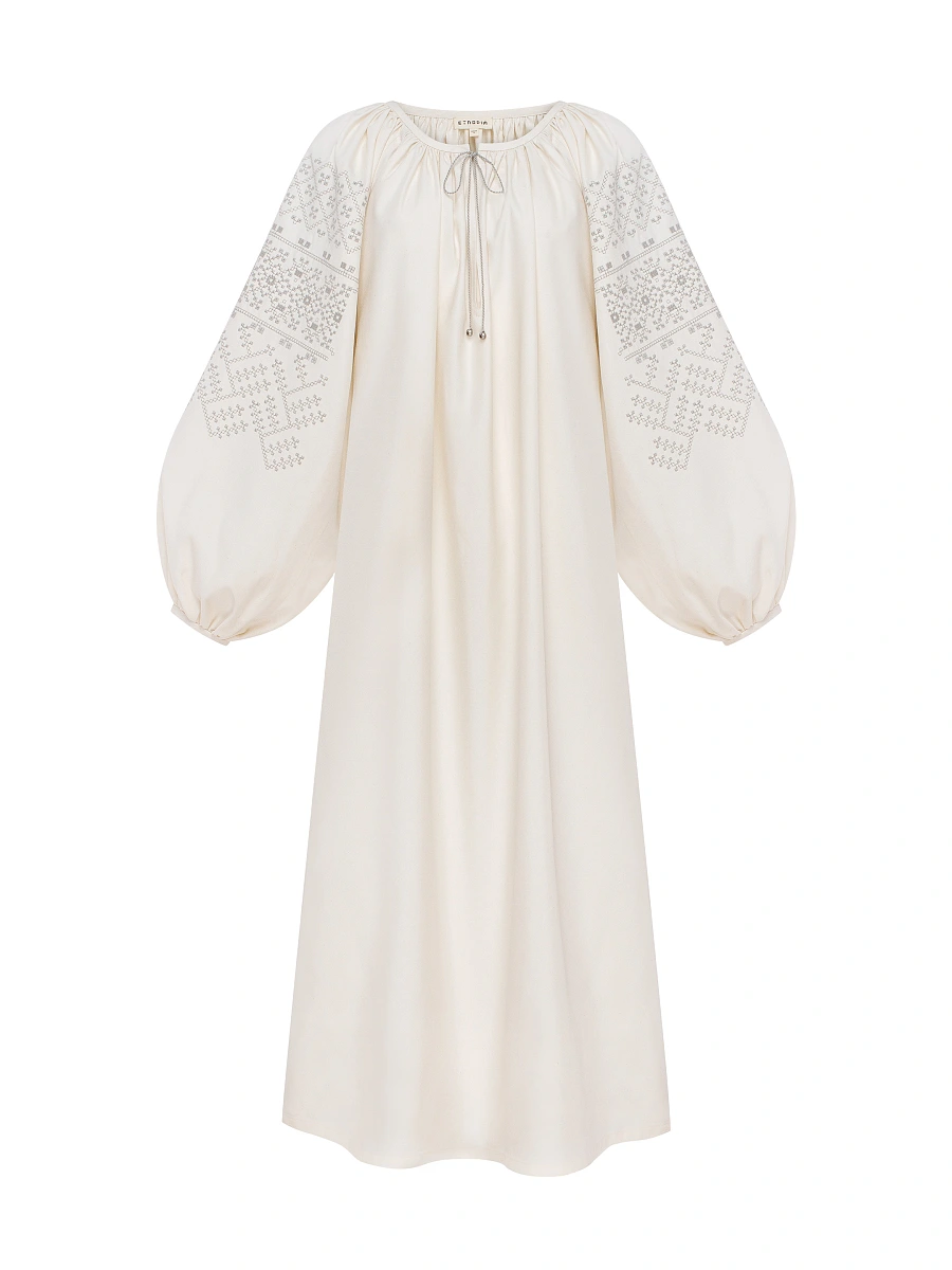 Brown embroidered dress "Velina" — Creamy