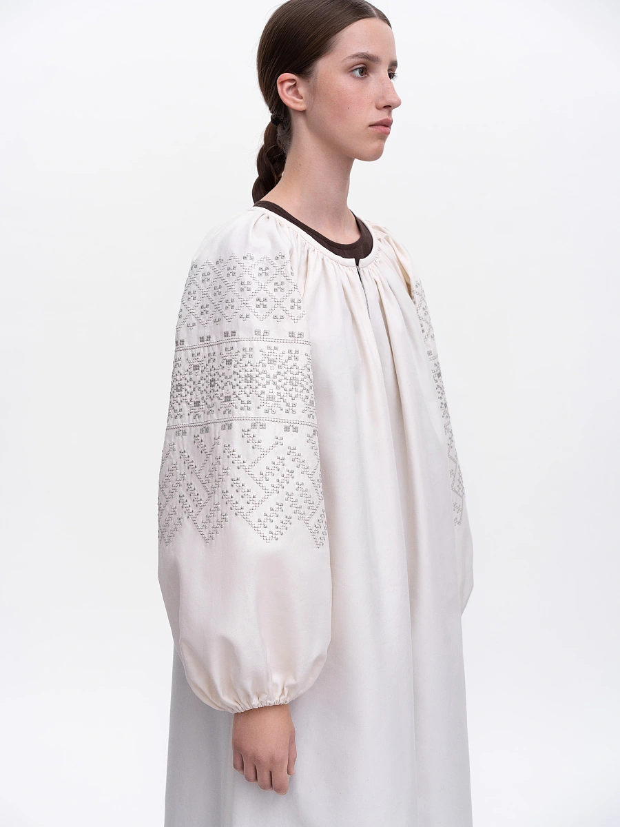 Brown embroidered dress "Velina" — Creamy