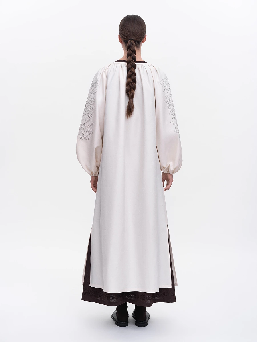 Brown embroidered dress "Velina" — Creamy