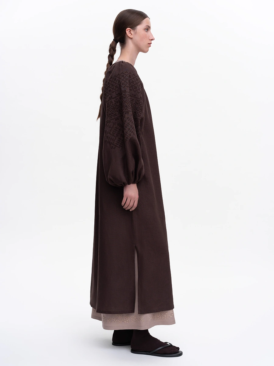 Milk embroidered dress "Velina" — Brown