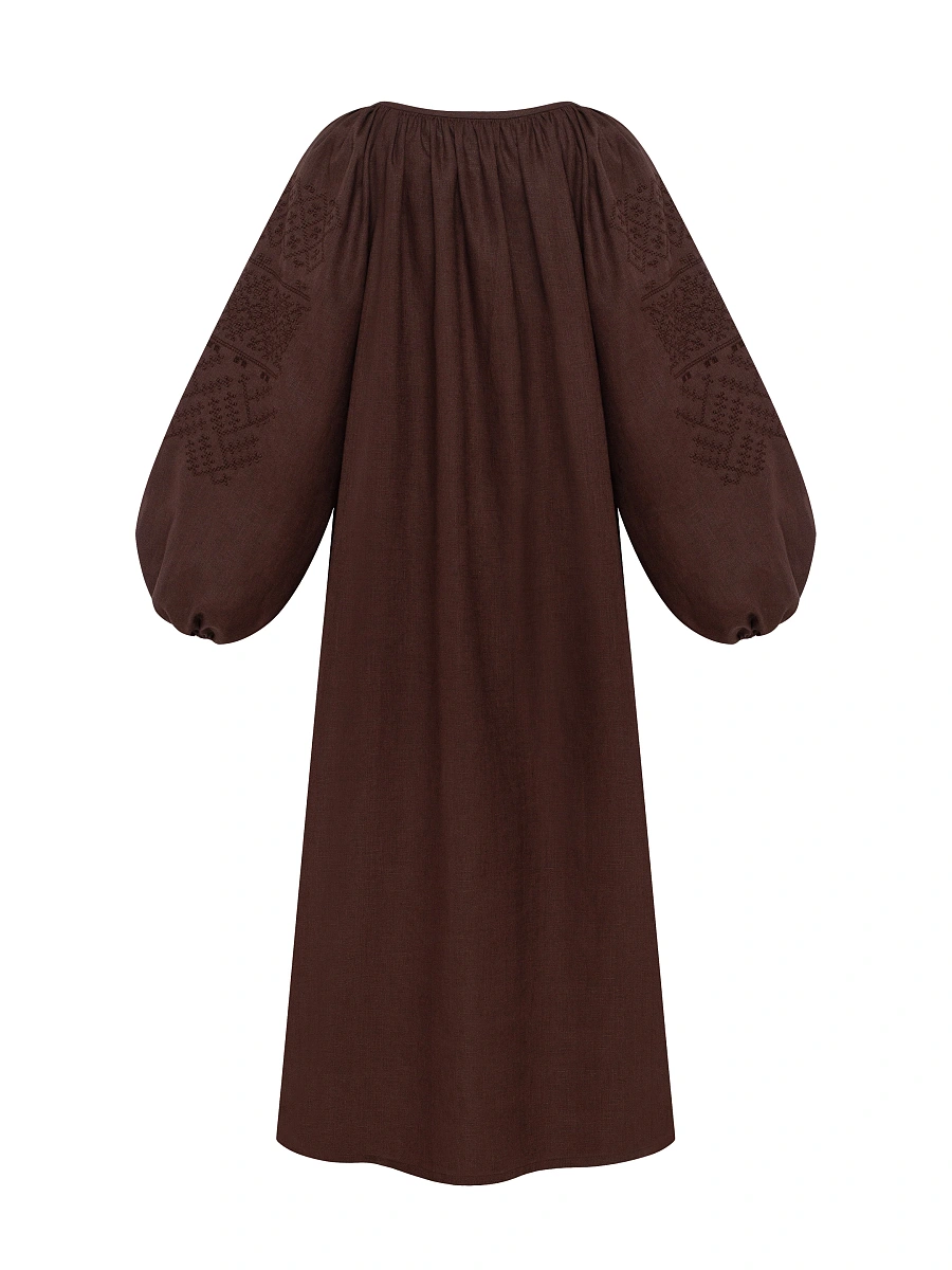 Milk embroidered dress "Velina" — Brown