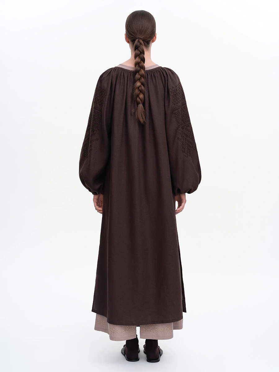 Milk embroidered dress "Velina" — Brown