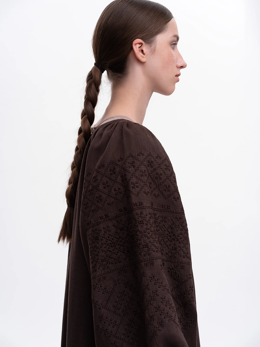 Milk embroidered dress "Velina" — Brown